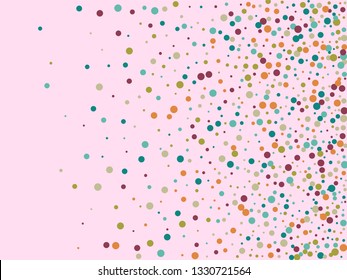 Festive background with multicolored confetti. Yellow, pink, blue circles but against a white background. Flying confetti.