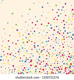 Festive background with multicolored confetti. Yellow, pink, blue circles but against a white background. Flying confetti.