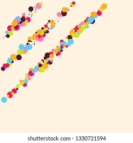 Festive background with multicolored confetti. Yellow, pink, blue circles but against a white background. Flying confetti.