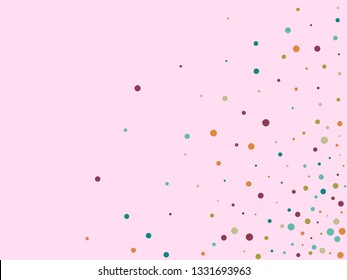 Festive background with multicolored confetti. Yellow, pink, blue circles but against a white background. Flying confetti.