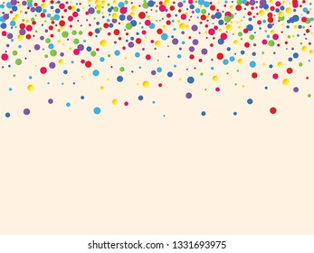 Festive background with multicolored confetti. Yellow, pink, blue circles but against a white background. Flying confetti.