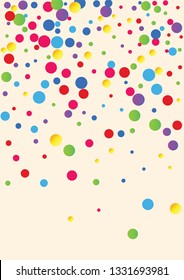 Festive background with multicolored confetti. Yellow, pink, blue circles but against a white background. Flying confetti.