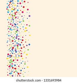 Festive background with multicolored confetti. Yellow, pink, blue circles but against a white background. Flying confetti.