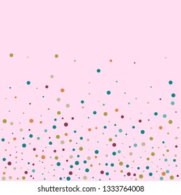 Festive background with multicolored confetti. Yellow, pink, blue circles but against a white background. Flying confetti.