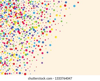 Festive background with multicolored confetti. Yellow, pink, blue circles but against a white background. Flying confetti.