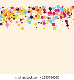 Festive background with multicolored confetti. Yellow, pink, blue circles but against a white background. Flying confetti.