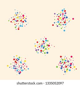 Festive background with multicolored confetti. Yellow, pink, blue circles but against a white background. Flying confetti.
