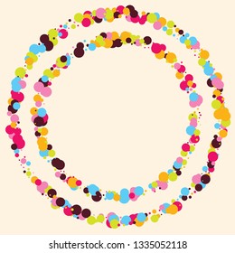 Festive background with multicolored confetti. Yellow, pink, blue circles but against a white background. Flying confetti.