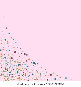 Festive background with multicolored confetti. Yellow, pink, blue circles but against a white background. Flying confetti.