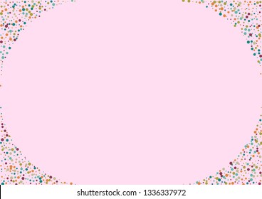 Festive background with multicolored confetti. Yellow, pink, blue circles but against a white background. Flying confetti.