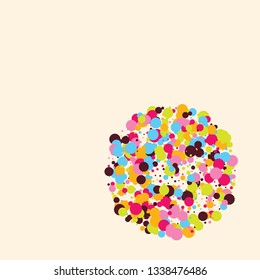 Festive background with multicolored confetti. Yellow, pink, blue circles but against a white background. Flying confetti.