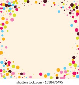 Festive background with multicolored confetti. Yellow, pink, blue circles but against a white background. Flying confetti.