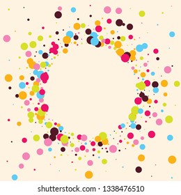Festive background with multicolored confetti. Yellow, pink, blue circles but against a white background. Flying confetti.