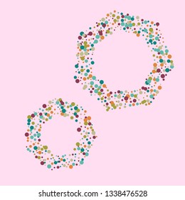 Festive background with multicolored confetti. Yellow, pink, blue circles but against a white background. Flying confetti.