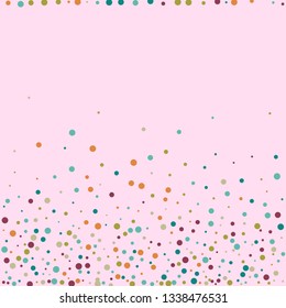 Festive background with multicolored confetti. Yellow, pink, blue circles but against a white background. Flying confetti.