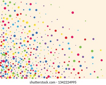Festive background with multicolored confetti. Yellow, pink, blue circles but against a white background. Flying confetti.