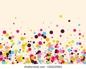 Festive background with multicolored confetti. Yellow, pink, blue circles but against a white background. Flying confetti.