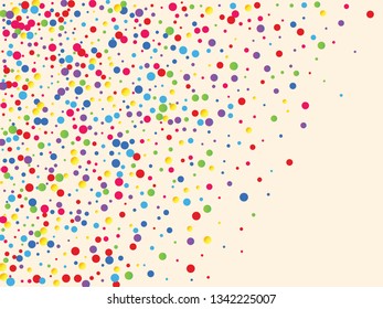 Festive background with multicolored confetti. Yellow, pink, blue circles but against a white background. Flying confetti.