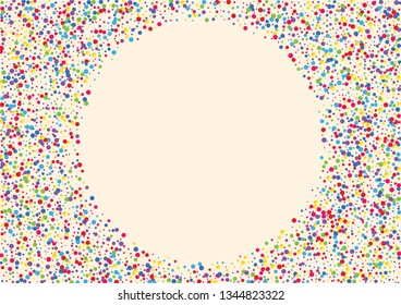 Festive background with multicolored confetti. Yellow, pink, blue circles but against a white background. Flying confetti.