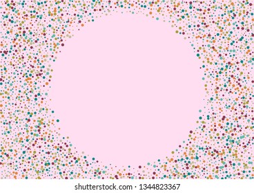Festive background with multicolored confetti. Yellow, pink, blue circles but against a white background. Flying confetti.