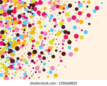 Festive background with multicolored confetti. Yellow, pink, blue circles but against a white background. Flying confetti.