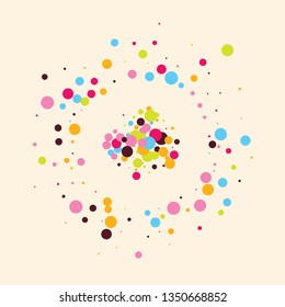 Festive background with multicolored confetti. Yellow, pink, blue circles but against a white background. Flying confetti.
