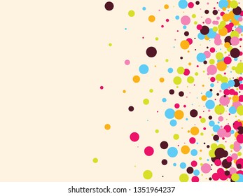 Festive background with multicolored confetti. Yellow, pink, blue circles but against a white background. Flying confetti.