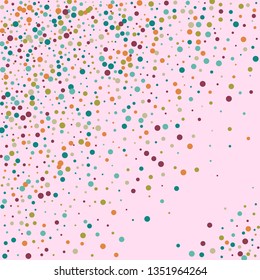 Festive background with multicolored confetti. Yellow, pink, blue circles but against a white background. Flying confetti.