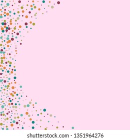 Festive background with multicolored confetti. Yellow, pink, blue circles but against a white background. Flying confetti.