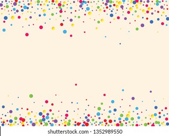 Festive background with multicolored confetti. Yellow, pink, blue circles but against a white background. Flying confetti.