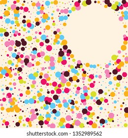 Festive background with multicolored confetti. Yellow, pink, blue circles but against a white background. Flying confetti.