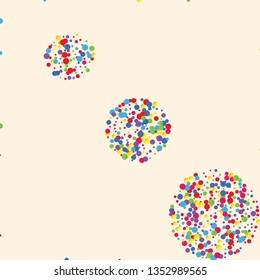 Festive background with multicolored confetti. Yellow, pink, blue circles but against a white background. Flying confetti.