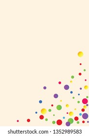 Festive background with multicolored confetti. Yellow, pink, blue circles but against a white background. Flying confetti.