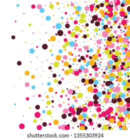 Festive background with multicolored confetti. Yellow, pink, blue circles but against a white background. Flying confetti.