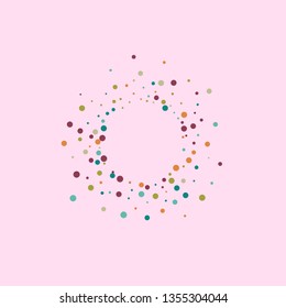 Festive background with multicolored confetti. Yellow, pink, blue circles but against a white background. Flying confetti.
