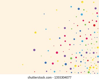 Festive background with multicolored confetti. Yellow, pink, blue circles but against a white background. Flying confetti.