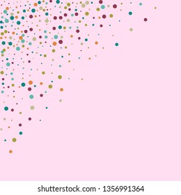 Festive background with multicolored confetti. Yellow, pink, blue circles but against a white background. Flying confetti.