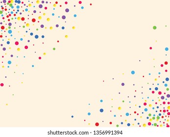 Festive background with multicolored confetti. Yellow, pink, blue circles but against a white background. Flying confetti.