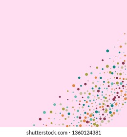 Festive background with multicolored confetti. Yellow, pink, blue circles but against a white background. Flying confetti.