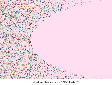 Festive background with multicolored confetti. Yellow, pink, blue circles but against a white background. Flying confetti.