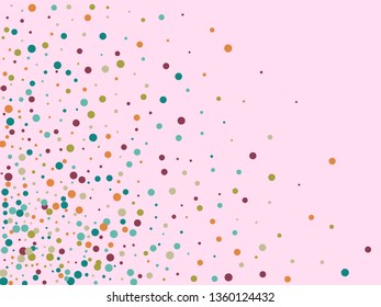 Festive background with multicolored confetti. Yellow, pink, blue circles but against a white background. Flying confetti.