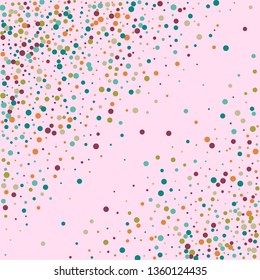 Festive background with multicolored confetti. Yellow, pink, blue circles but against a white background. Flying confetti.