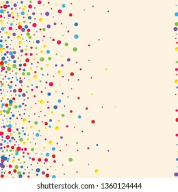Festive background with multicolored confetti. Yellow, pink, blue circles but against a white background. Flying confetti.