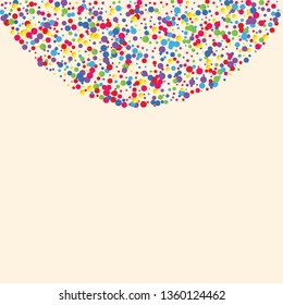 Festive background with multicolored confetti. Yellow, pink, blue circles but against a white background. Flying confetti.