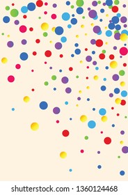 Festive background with multicolored confetti. Yellow, pink, blue circles but against a white background. Flying confetti.