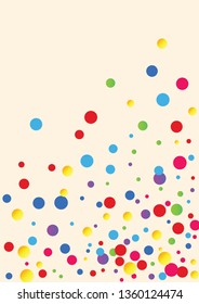 Festive background with multicolored confetti. Yellow, pink, blue circles but against a white background. Flying confetti.