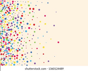 Festive background with multicolored confetti. Yellow, pink, blue circles but against a white background. Flying confetti.
