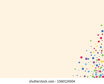Festive background with multicolored confetti. Yellow, pink, blue circles but against a white background. Flying confetti.