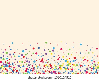 Festive background with multicolored confetti. Yellow, pink, blue circles but against a white background. Flying confetti.