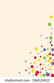 Festive background with multicolored confetti. Yellow, pink, blue circles but against a white background. Flying confetti.